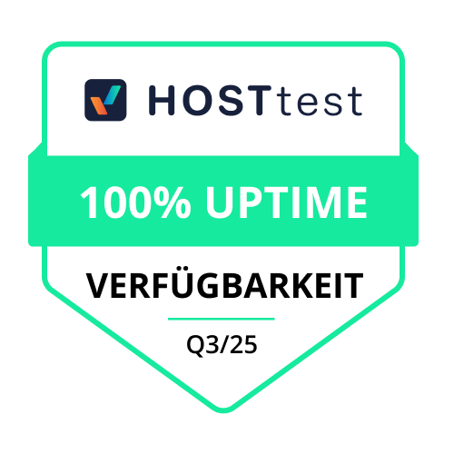Auszeichnung 100% Verfügbarkeit bei HOSTtest