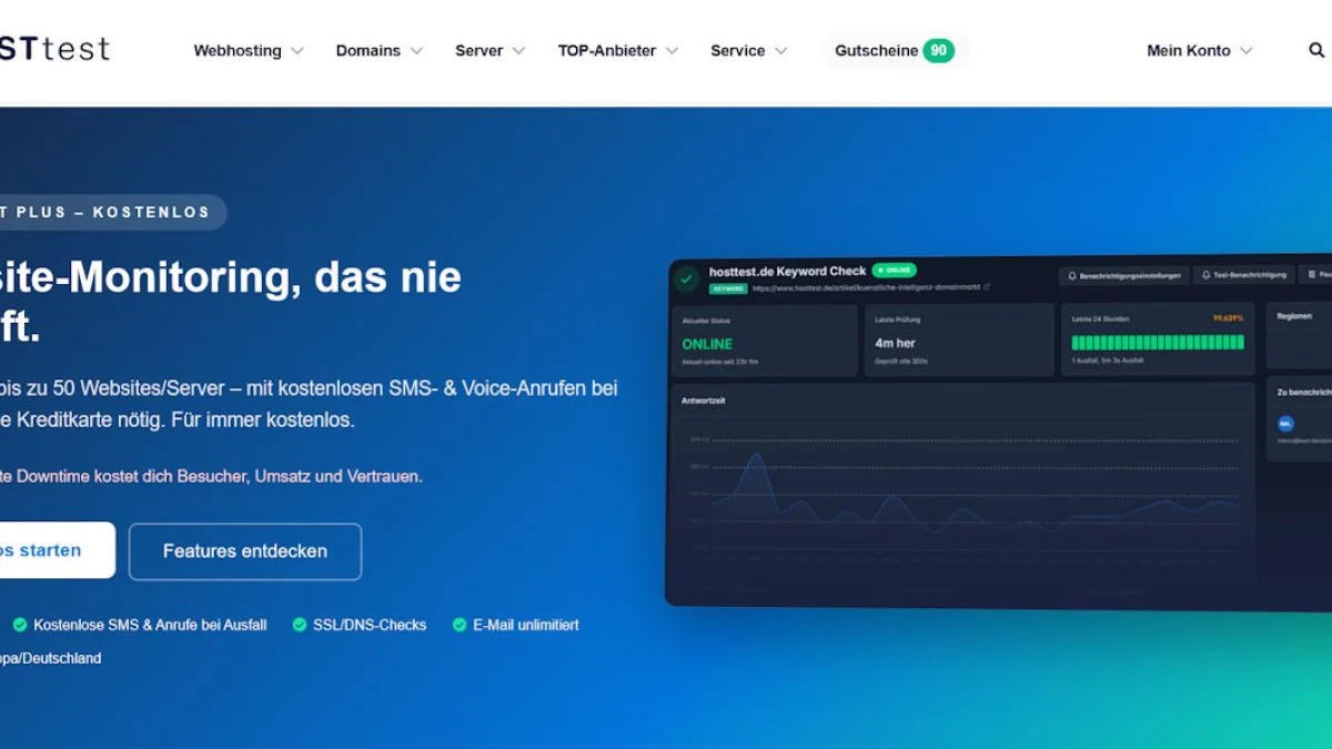 HOSTtest Plus: Kostenloses Website-Monitoring für Webmaster, Agenturen und Unternehmen