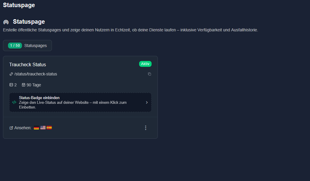 Öffentliche Status Page